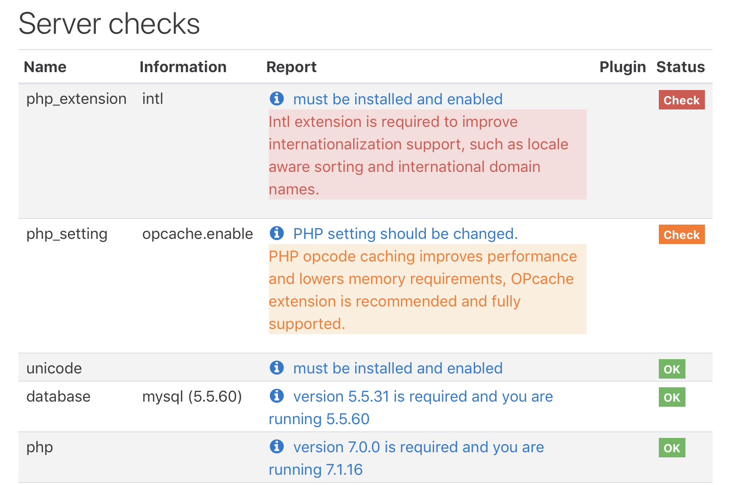 Moodle server checks