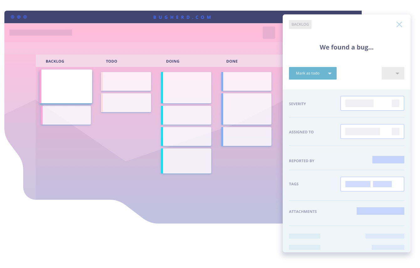 kanban board of Bugherd