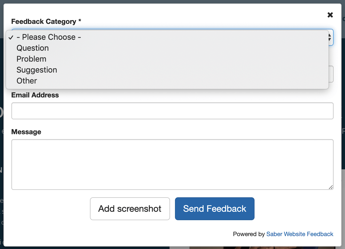 Saber Feedback form example general